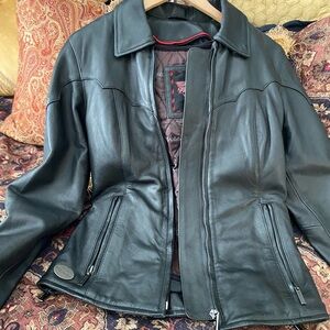 Elegant Black Leather Motorcycle Jacket for Women